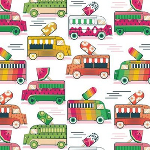 Small scale // Frutalicious ice cream trucks // white background multicolored fruit popsicles pastel pink shadows