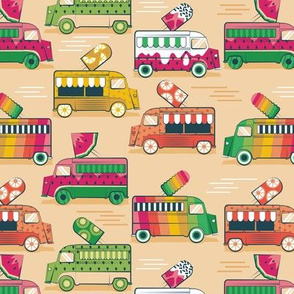 Small scale // Frutalicious ice cream trucks // tequila orange background multicolored fruit popsicles pastel