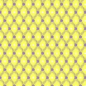 1830s Medium Lavender on Yellow Sprigs Dots