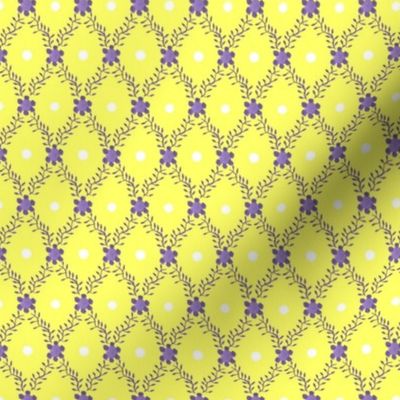 1830s Petite Lavender on Yellow Sprigs Dots