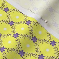 1830s Petite Lavender on Yellow Sprigs Dots