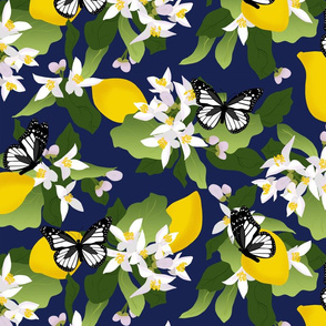 Lemon Blossom Butterflies Deep Blue