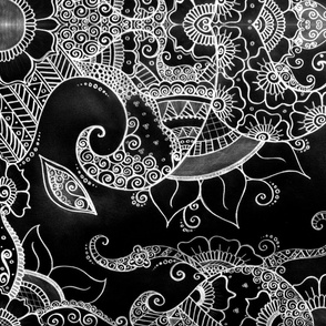 Sunflowers - Mehndi Paisley Floral Abstract Art - Black White #2