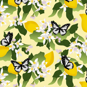 Lemon Blossom Butterflies Pale Yellow