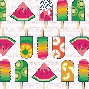 Small scale // Frutalicious ice popsicles // white background pastel pink texture multicoloured fruit frozen treats