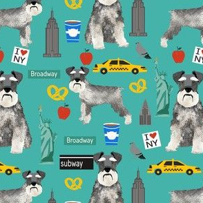 schnauzer nyc fabric - travel dog - turquoise