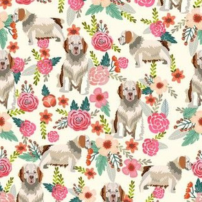 clumber spaniel floral fabric - dog florals - cream
