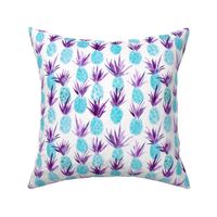 Wild surreal pineapples in violet and aqua shades - watercolor tropical pineapple fruit for summer p318-4