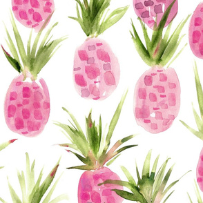 Wild pink pineapples - surreal watercolor tropical pineapple fruit for summer