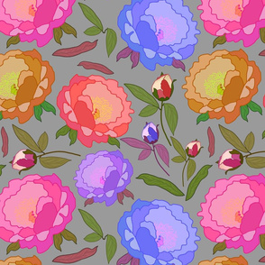 Peony Profusion!  Pastels on ultimate gray, large 