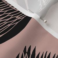 linocut swan fabric - art deco modern bird wallpaper - dusty rose