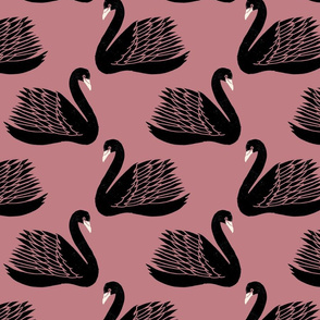 linocut swan fabric - art deco modern bird wallpaper - mauve