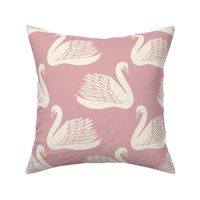 linocut swan fabric - art deco modern bird wallpaper - light pink
