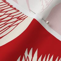 linocut swan fabric - art deco modern bird wallpaper - red