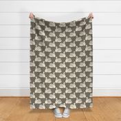 linocut swan fabric - art deco modern bird wallpaper - dark taupe