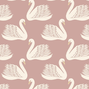 linocut swan fabric - art deco modern bird wallpaper - dusty pink