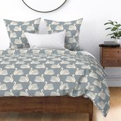 linocut swan fabric - art deco modern bird wallpaper - dusty blue