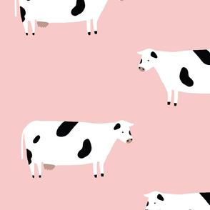 Cute Pink Cows Seamless Pattern