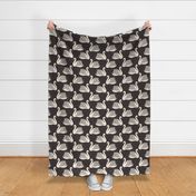 linocut swan fabric - art deco modern bird wallpaper - black brown