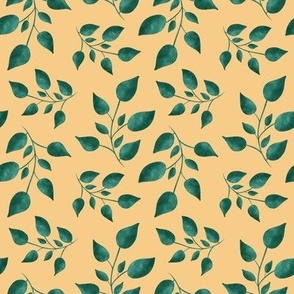 Vintage Green Leaves on Gold // 8x8