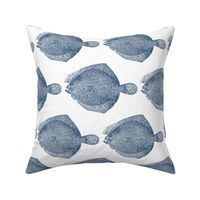 Vintage Illustration Flounder Fish- white and blue