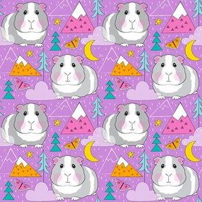 medium guinea pigs and mountains on purple