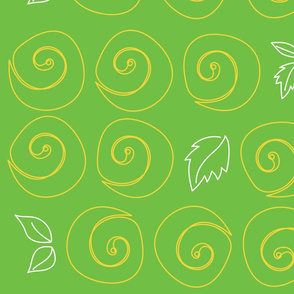 Yellow Swirls on Green // Bright Simple Flower Pattern