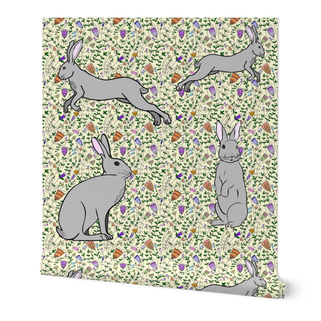 Hares Among Wildflowers