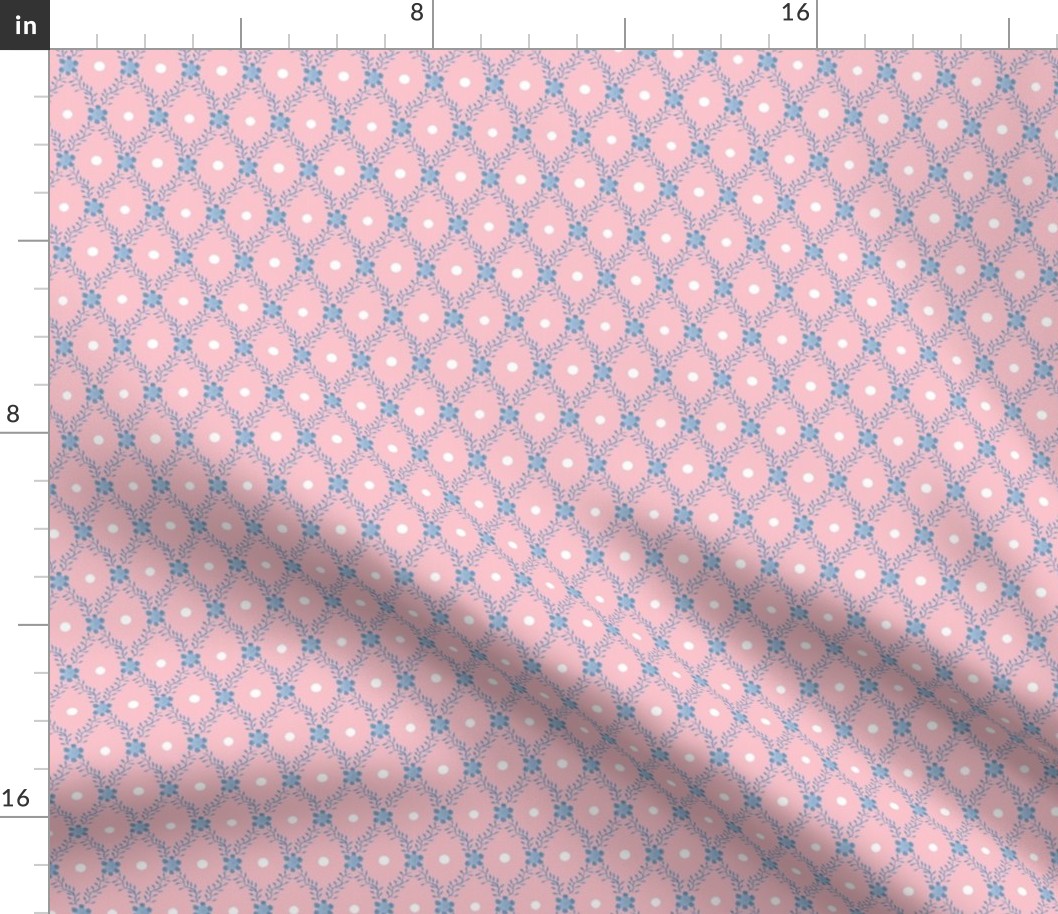 1830s Petite Blue on Rose Sprigs Dots