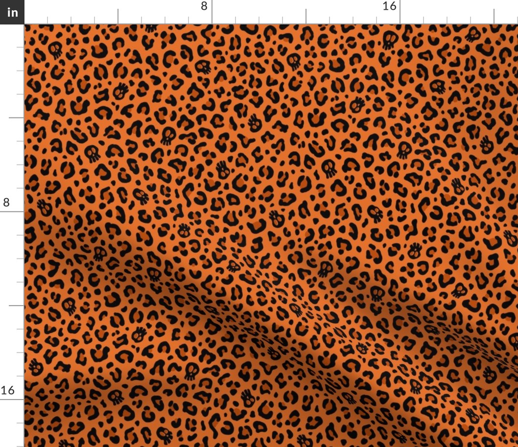 ★ SKULLS x LEOPARD ★ Halloween Pumpkin Orange - Small Scale / Collection : Leopard Spots variations – Punk Rock Animal Prints 3