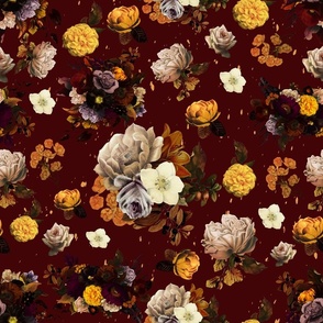 Maroon Floral Wallpaper and Farbic