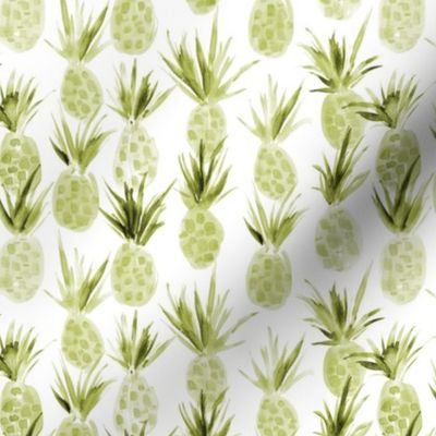Olive green Wild pineapples - watercolor tropical pineapple fruit for summer 318
