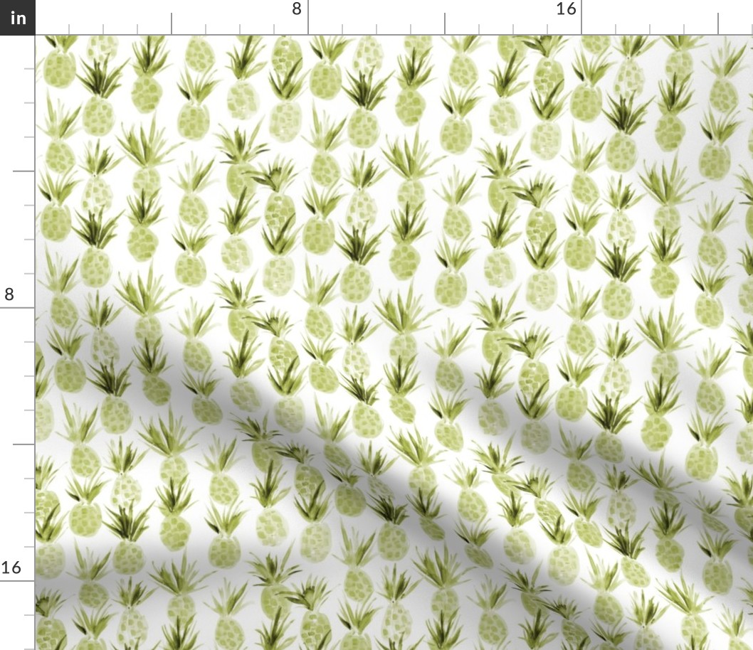 Olive green Wild pineapples - watercolor tropical pineapple fruit for summer 318