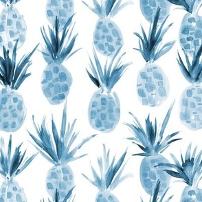 Denim blue Wild pineapples - watercolor tropical pineapple fruit for summer p318-13