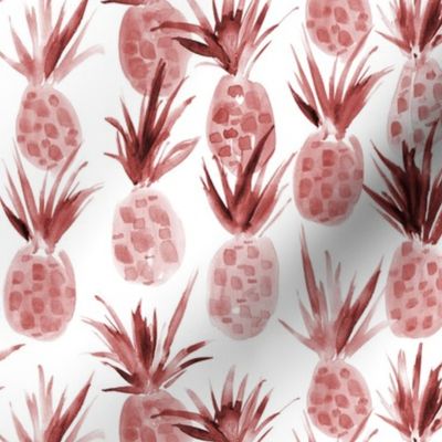 Wild burgundy pineapples - watercolor tropical pineapple fruit for summer