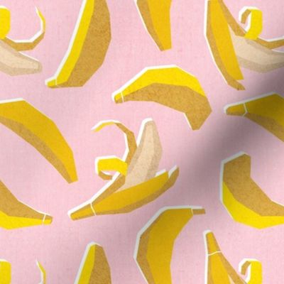 Small scale // Paper cut geo bananas // pastel pink background yellow geometric fruits