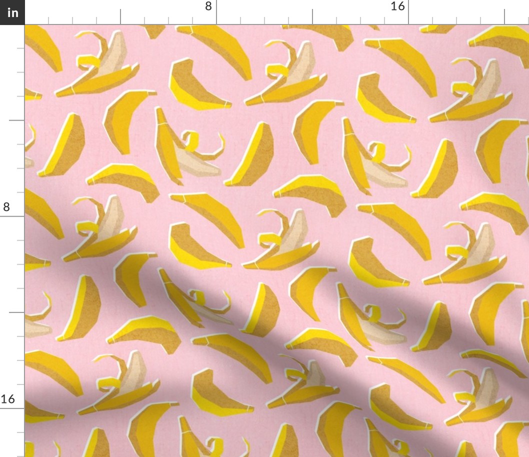 Small scale // Paper cut geo bananas // pastel pink background yellow geometric fruits