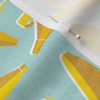 Small scale // Paper cut geo bananas // aqua background yellow geometric fruits