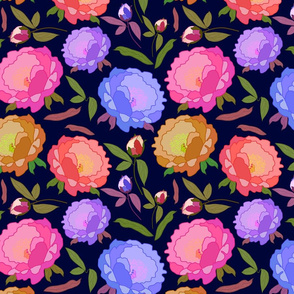 Peony Profusion!  Pastels on midnight blue, medium 