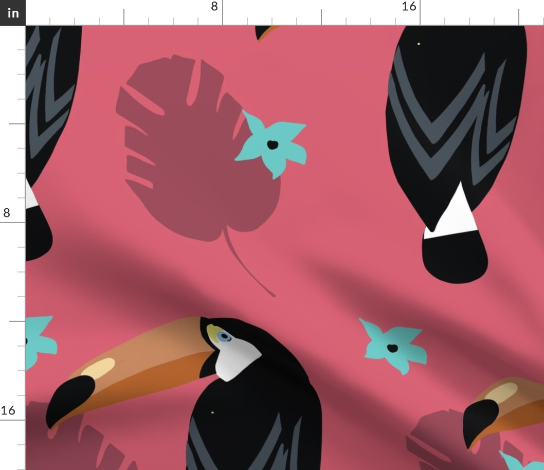 Tropical Parrot Toucan Seamless Repeat Vector Pattern