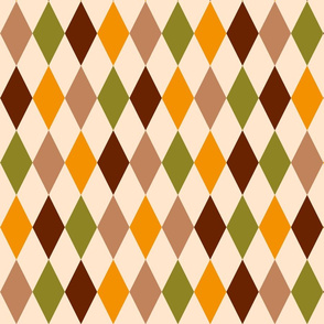 Retro 70s Harlequin diamonds check brown orange moss MCM Wallpaper