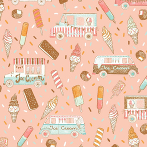 Retro Ice-cream Trucks (pastel peach) 21"