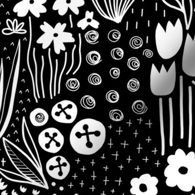 Black And White Flower Field