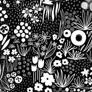 Black And White Flower Field