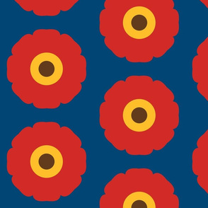 BIG RED POPPIES ON BLUE BACKGROUND