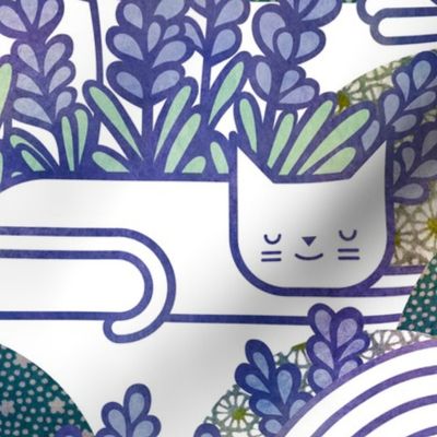 Lavender Field Cats Large Scale- Cat Nap Garden- Lavender- Home Decor