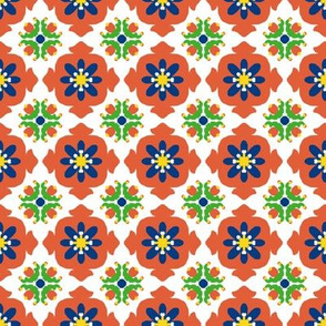 Orange Blue Flower Tile