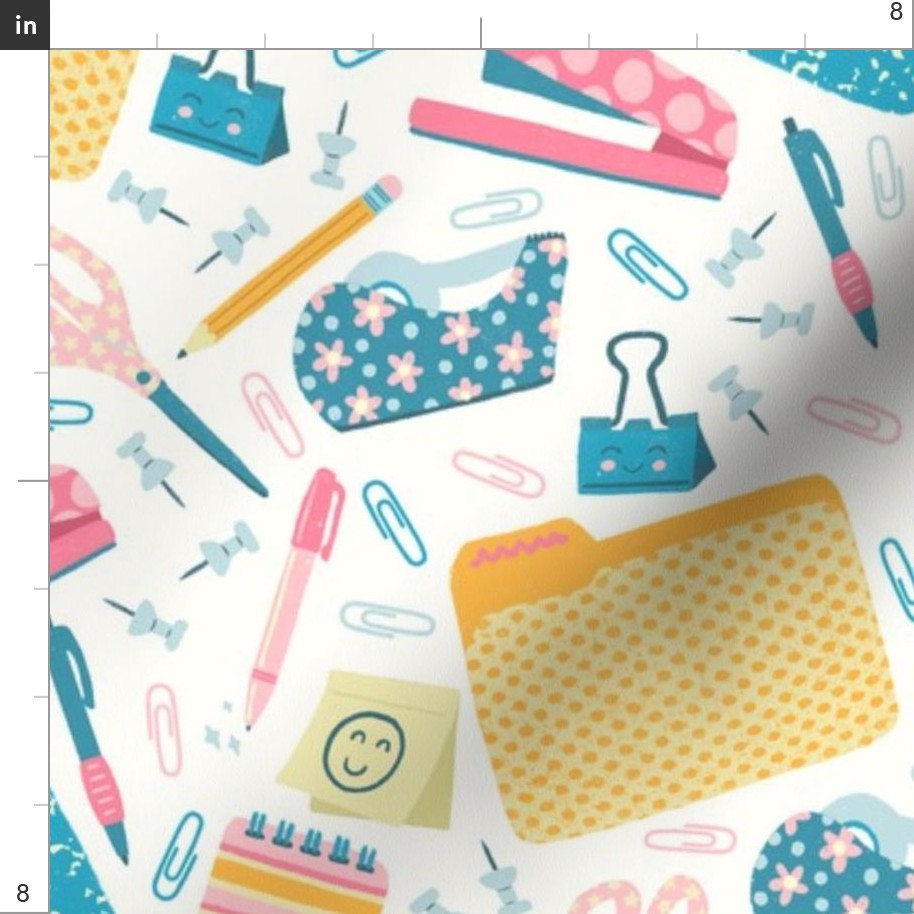 Cute Office Supplies on White (Large Fabric | Spoonflower
