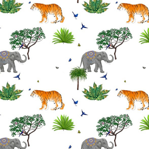 Tiger ,Indian elephant jungle pattern 