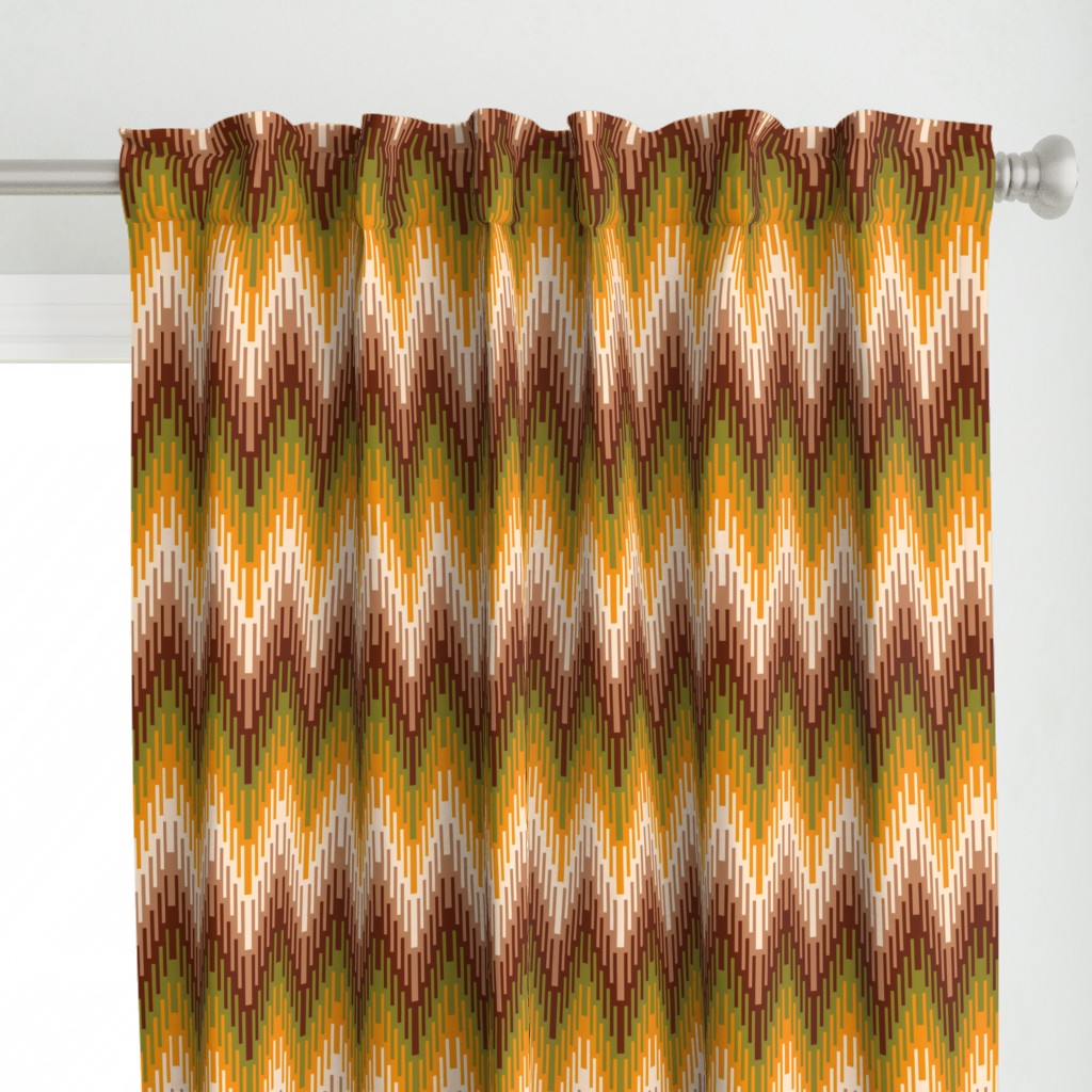 Retro 70s Ikat chevron brown orange moss mid-century modern